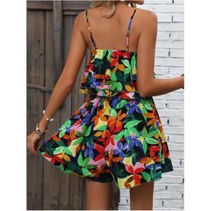 Combinaison d'été bohème pour femme à bretelles spaghetti, à volants superposés, en mousseline, sans manches, robe de vacances - Product Image 2