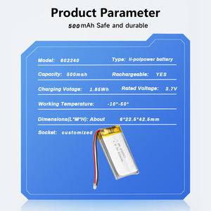 OEM ODM Индивидуальные 500 мАч 400 мАч 602240 602040 <span class=keywords><strong>502040</strong></span> LP602240 литий-ионная 3,7 В перезаряжаемая литий-полимерная литий-ионная батарея - Product Image 2