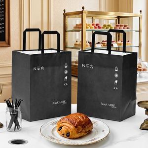 Bolsas de Papel Kraft Reciclables Ecológicas Personalizadas con Impresión de Logotipo Plano para Panadería, Cafetería, Pan, Galletas, Baguettes - Product Image 1