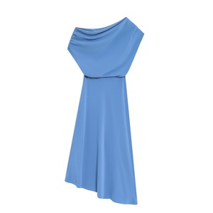 Robe longue d'été décontractée bleue asymétrique sans manches pour femme, taille naturelle tissée respirante, taille XS, idéale pour la journée - Product Image 2