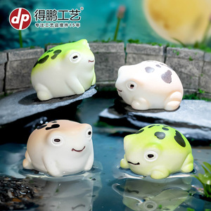 Figurine miniature de grenouille en résine, vert et jaune terreux, pour décoration de maison, paysage de bassin de bureau - Product Image 2