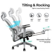 Chaise de bureau ergonomique en maille grise, pivotante, avec support lombaire, accoudoirs et appui-tête réglable pour la maison et le bureau – Meilleure vente