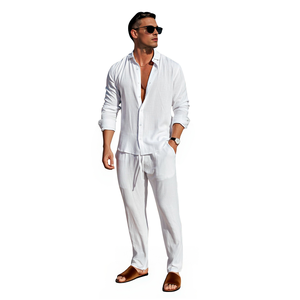 Camicie di <span class=keywords><strong>lino</strong></span> <span class=keywords><strong>uomo</strong></span> all'ingrosso estivo Casual Logo personalizzato <span class=keywords><strong>camicia</strong></span> a manica lunga da <span class=keywords><strong>uomo</strong></span> - Product Image 4