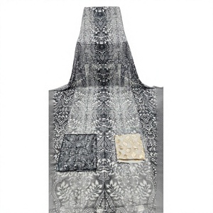 Ensemble de tissu de mariée somalien Zarmani Dirac 3 pièces, luxe, coton écologique, imprimé floral, manches longues amples, ruban en dentelle - Product Image 1