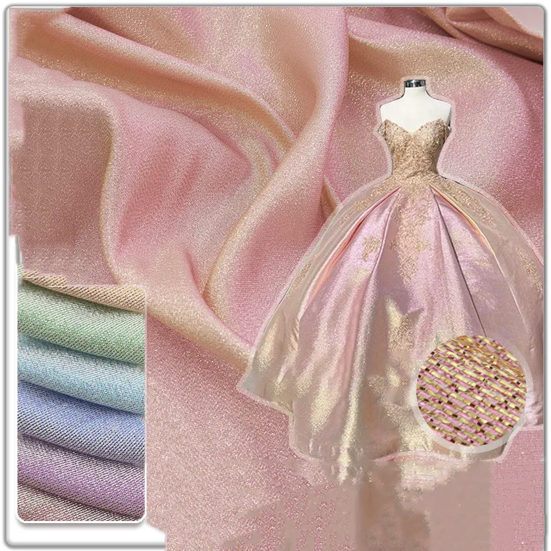 Yarn Dyed Two Tone Metallic Gold Silver Evening Dress Fabric Hometextile Curtain Sofa Bow Gift Box Bag Ornament Fabric