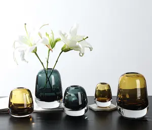 ドロップシッピングベルギーデザイン重い透明ガラス花瓶装飾水耕栽培工芸品ホームフラワーアレンジメントドライフラワー花瓶