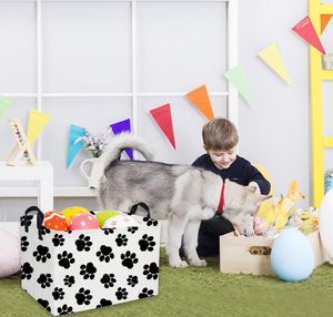 Panier de rangement pliable <span class=keywords><strong>en</strong></span> <span class=keywords><strong>toile</strong></span> Nuohui pour enfants avec poignées pour les jouets pour chiens et la lessive, design rectangulaire - Product Image 4