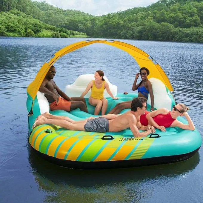 Canottiera gonfiabile isola galleggiante zattera Lounge con parasole 5-6 persone 990LBS capacità per lago piscina fiume per il partito