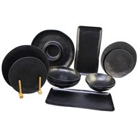 Service de table moderne en mélamine noir mat, assiettes, bols et plateaux aspect céramique personnalisés