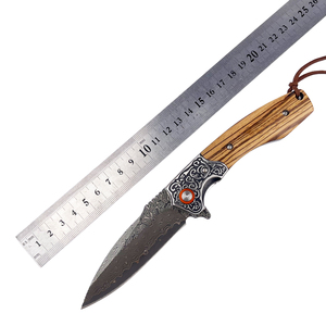 Venda quente Damasco Faca Bolso Forjado VG10 Damasco Faca Dobrável com Cabo De Madeira Faca Ao Ar Livre Personalizado - Product Image 6