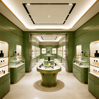 Edgy Luxe Cosmetics Boutique Featuring Tiered Open Shelves, Partial Enclosure Checkout, and Integrated LED Display Shelves