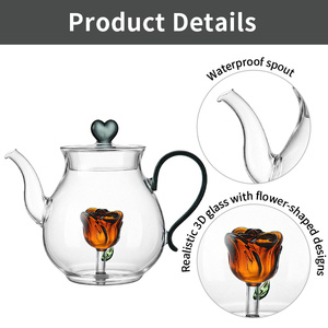 <span class=keywords><strong>Théière</strong></span> en verre borosilicate avec infuseur à thé intégré en forme de rose 3D, couvercle en forme de cœur, résistante à <span class=keywords><strong>la</strong></span> chaleur, <span class=keywords><strong>théière</strong></span> transparente pour thé en feuilles - Product Image 5