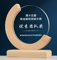 Trophée en verre cristal personnalisé avec base en bois pour récompenses d'employés, souvenirs d'entreprise, médailles, plaques