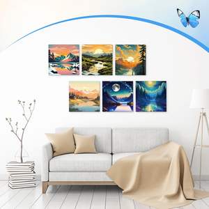 Panwenbo, 12 Uds., lienzo de paisaje predibujado para pintar para adultos, <span class=keywords><strong>lienzos</strong></span> de colores base preimpresos, Kit de SIP <span class=keywords><strong>y</strong></span> pintura para adultos <span class=keywords><strong>y</strong></span> niños - Product Image 6