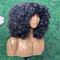 Peluca de cabello humano vietnamita SDD al por mayor, con flequillo a máquina, cabello indio virgen, rizado y con cutícula alineada, para mujeres afroamericanas.