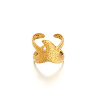 Bague Cœur Fleur Étoile de Mer en Acier Inoxydable Plaqué Or 18K Style Européen-Américain pour Femme, Meilleure Vente Transfrontalière