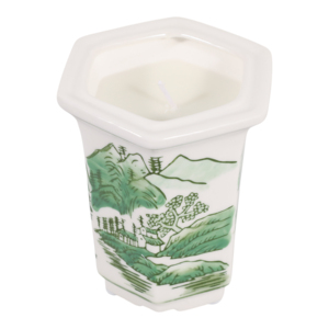 Ceramic Scented <b>Candle</b> Bowl Chinoiserie Green Landscape <b>Small</b> Votive Decor Indoor Outdoor Accent - Product Image 5