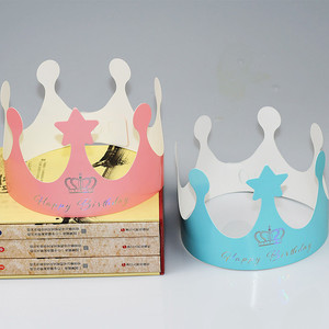 Birthday Crown Party Hat Paper Adjustable Unisex For Birthday Celebration Pink And Blue Iridescent 100 Pcs Each - Product Image 4