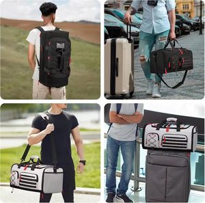 Bolsa de lona deportiva de 45L para hombres y mujeres, mochila grande de mezclilla para gimnasio, Weekender, mochila de noche con compartimento para zapatos, forro de poliéster gris - Product Image 6