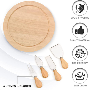 Plateau à <span class=keywords><strong>fromage</strong></span> rond en bois pivotant, planche à découper <span class=keywords><strong>de</strong></span> 8 pouces avec 4 couteaux à <span class=keywords><strong>fromage</strong></span> en acier inoxydable - Product Image 3
