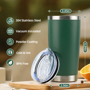 Mug à café en acier inoxydable de 20 oz avec revêtement en poudre, avec poignée et couvercle, isolé sous vide pour un usage quotidien et en extérieur - Product Image 2