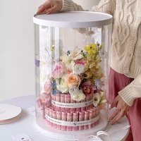 Boîte d'emballage de fleurs en PVC transparent, cylindre rond, formes rectangulaires, boîte cadeau pour gâteau pour la Saint-Valentin, anniversaire