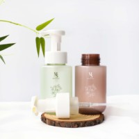 Botol busa cokelat hijau Matte plastik 300ml dengan kunci klik untuk krim mandi sabun mandi deterjen sampo Gel mandi