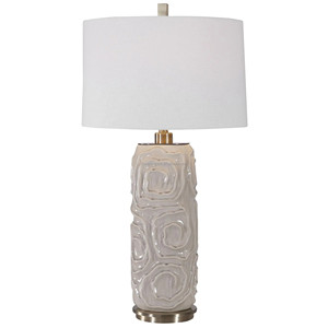Lampe de table moderne en céramique texturée avec base en laiton |   Éclairage neutre artisanal pour chambre d'hôtel et bureau - Product Image 1
