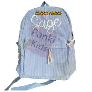 개인화 된 수제 자수 낮은 MOQ 코듀로이 남여 공용 십대 어린이 학교 배낭 가방