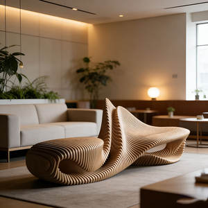 Banc commercial moderne <span class=keywords><strong>en</strong></span> fibre de verre, style Art Déco, avec pieds sablier irréguliers découpés, anticorrosion, facile à nettoyer, pour extérieur, <span class=keywords><strong>jardin</strong></span> et salle d'attente - Product Image 3