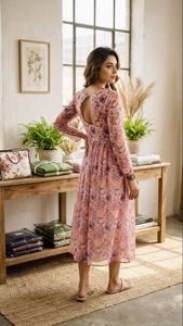 Vestido Midi de Chifón Alfino de Alta Demanda con un Look Moderno y Elegante y Ajuste Cómodo para Ropa de Mujer Disponible para la Venta - Product Image 2