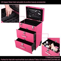 Valise de Maquillage Professionnelle à Roulettes Grande Taille, Trolley de Voyage en PVC pour Cosmétiques, Organisateur de Vernis à Ongles à 4 Roues Verrouillables