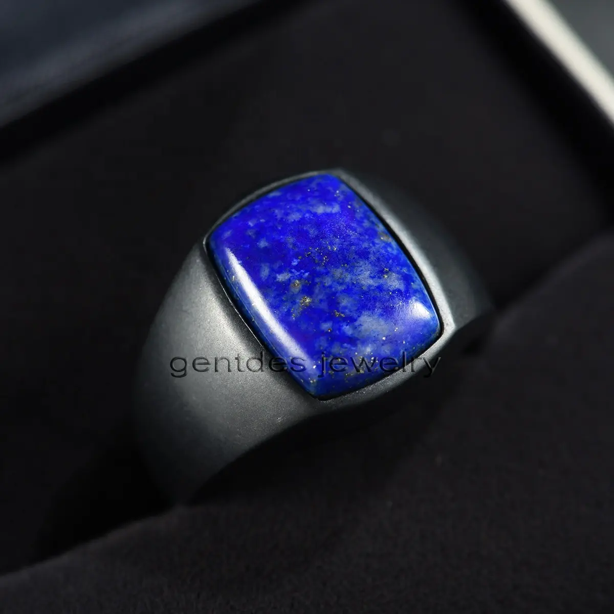 Gentdes Schmuck Edelstahl Herren graviert Siegel Ring individuelle Briefmarke Ring Inlay Lapis Stein feiner Schmuck für Dad Herren Geschenke