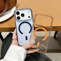 Casing Ponsel Magnetik PC Transparan Jernih Oranye Kristal Anti Kuning Berkualitas Tinggi 2mm untuk iPhone 16 17 Pro Max dengan Tombol AI