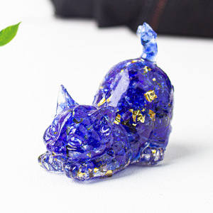<span class=keywords><strong>Figurine</strong></span> de chat en résine avec gravier de cristal naturel, queue relevée, pour décoration de bureau, maison, salon, bureau - Product Image 6