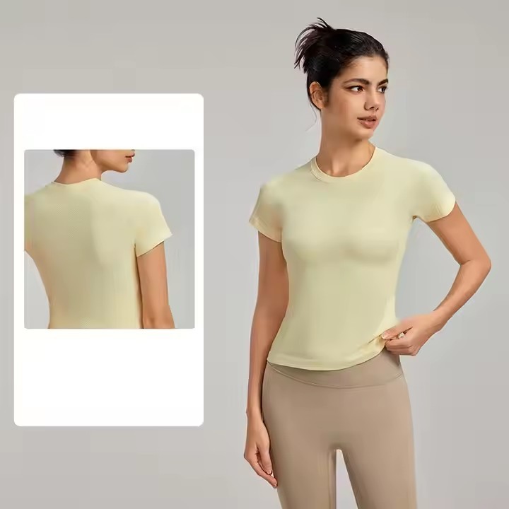 Women's Seamless Running Shirt Naked Feel Quick Dry Slim Fit Round Neck Outdoor Yoga Short Sleeve Top