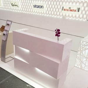 Escritorio de recepción frontal para salón de belleza, diseño moderno, piedra Artificial Popular, blanco brillante, minipeluquería - Product Image 2