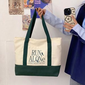 <b>Extra</b> Heavy-weight <b>Large</b> Personalized Letter Pattern Zipper Closure Cotton Canvas Tote Bag Reusable Custom Shopping Bag - Product Image 1