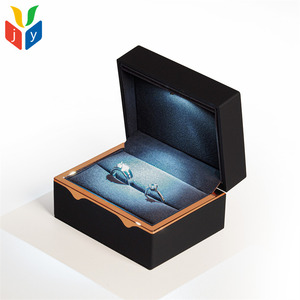 Luxury Rectangle <strong>Painted</strong> <strong>Jewelry</strong> <strong>Box</strong> with LED Light Custom Logo Black Velvet Watch Couple Ring Set <strong>Jewelry</strong> <strong>Box</strong> - Product Image 4
