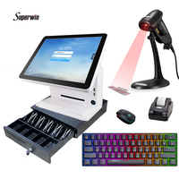 Настольные моноблоки POS-системы с процессорами I3/I5/I7, ОЗУ 4 ГБ, SSD 64 ГБ, двумя 15-дюймовыми экранами, для розничной торговли, с Windows 7/8/10, гарантия 1 год