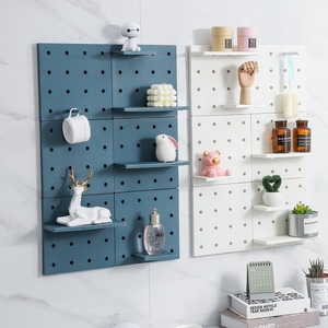 Pegboard Shelf Wall Mounted Storage Rack Painted Rectangle Punch Free Office Organizer White Blue Gray Purple Yellow - Product Image 1