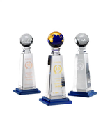 Trophée sportif en cristal bleu gravé sur mesure de haute qualité de Guangzhou, globe transparent du championnat du monde, cadeau en gros
