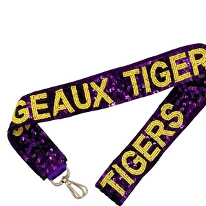 CRYSTAL CRAFT Beaded Vintage Hook <b>Handbag</b> Strap GEAUX TIGERS Purple Yellow <b>Sequin</b> Eco-Friendly Customizable Color Logo - Product Image 1