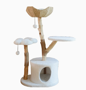Arbre à chat moderne en bois avec condo en peluche, tour à gratter réglable, centre d'activités pour chats d'intérieur - Product Image 3