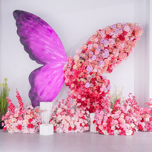 Arreglo Floral Gigante de Metal Moderno y Lujoso con Mariposas Artificiales, Fondo Rosa para Decoración de Escenarios de Bodas y Fiestas - Product Image 1