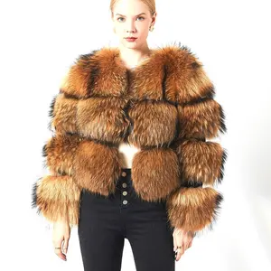 Benutzer definierte pelzige Mantel Damen lässig natürliche Waschbär Pelz Jacke Luxus Frau Winter warm flauschig echte Waschbär Pelzmantel für Frauen