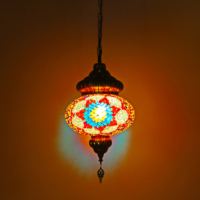 Suspension LED en fer forgé style mosaïque turque, design marocain vintage, faite à la main, en verre teinté, pour plafond