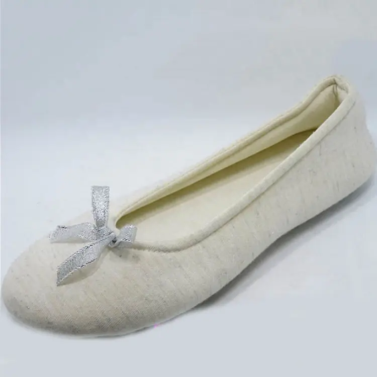 Ladies White Simple Wholesale Cheap Home Ballerina Slippers with Shining Bow