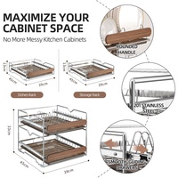 Panier de rangement ventilé pour vaisselle en acier inoxydable, tiroir coulissant avec poignées et plateau d'égouttage pour armoire