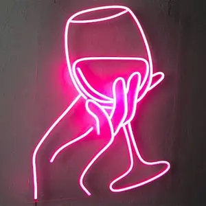 Неоновая светодиодная Передняя вывеска в форме бокала для украшения стен с логотипом магазина в баре